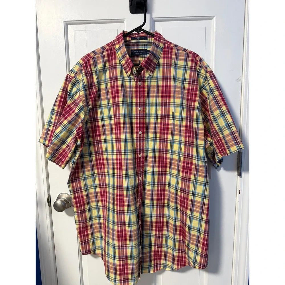Daniel Cremieux Button Down Mens XL Yellow Plaid Short Sleeve